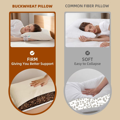 LOFE® Organic Buckwheat Pillow for Sleeping with Organic Cotton Pillowcase | Adjustable Height for Neck Pain Relief, 20x26'' For Side/Back Sleepers, Cooling Pillow, Machine Washable Pillowcase