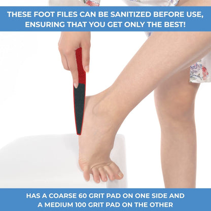 ForPro Professional Collection Red Panda Foot File, 60/100 Grit, Double-Sided Pedicure File for Feet and Heels, 10.5” L (Pack of 6)