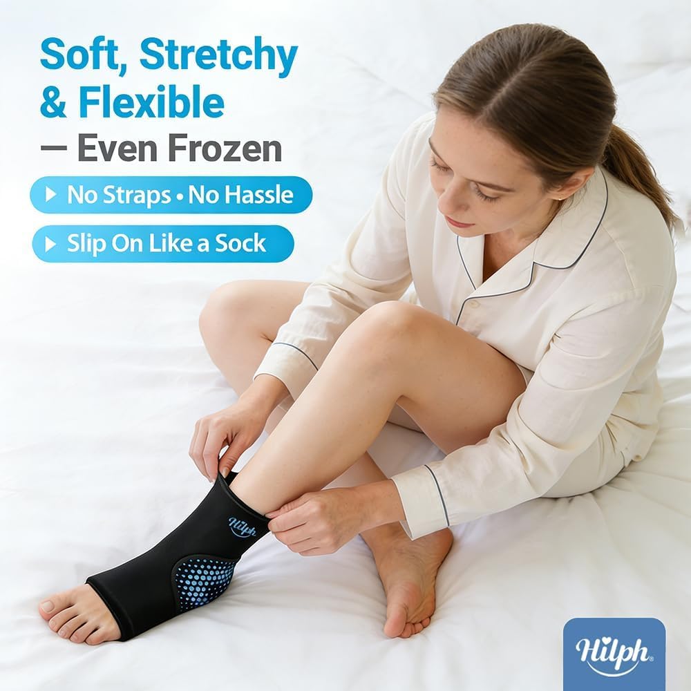 Hilph Foot Ankle Ice Pack Sleeve for Plantar Fasciitis Relief with Massage Ball, FSA Eligible Cold Therapy Wrap with Double Gel for Achilles Tendonitis, Heel Spur, Swelling, Sore Feet Pain Relief