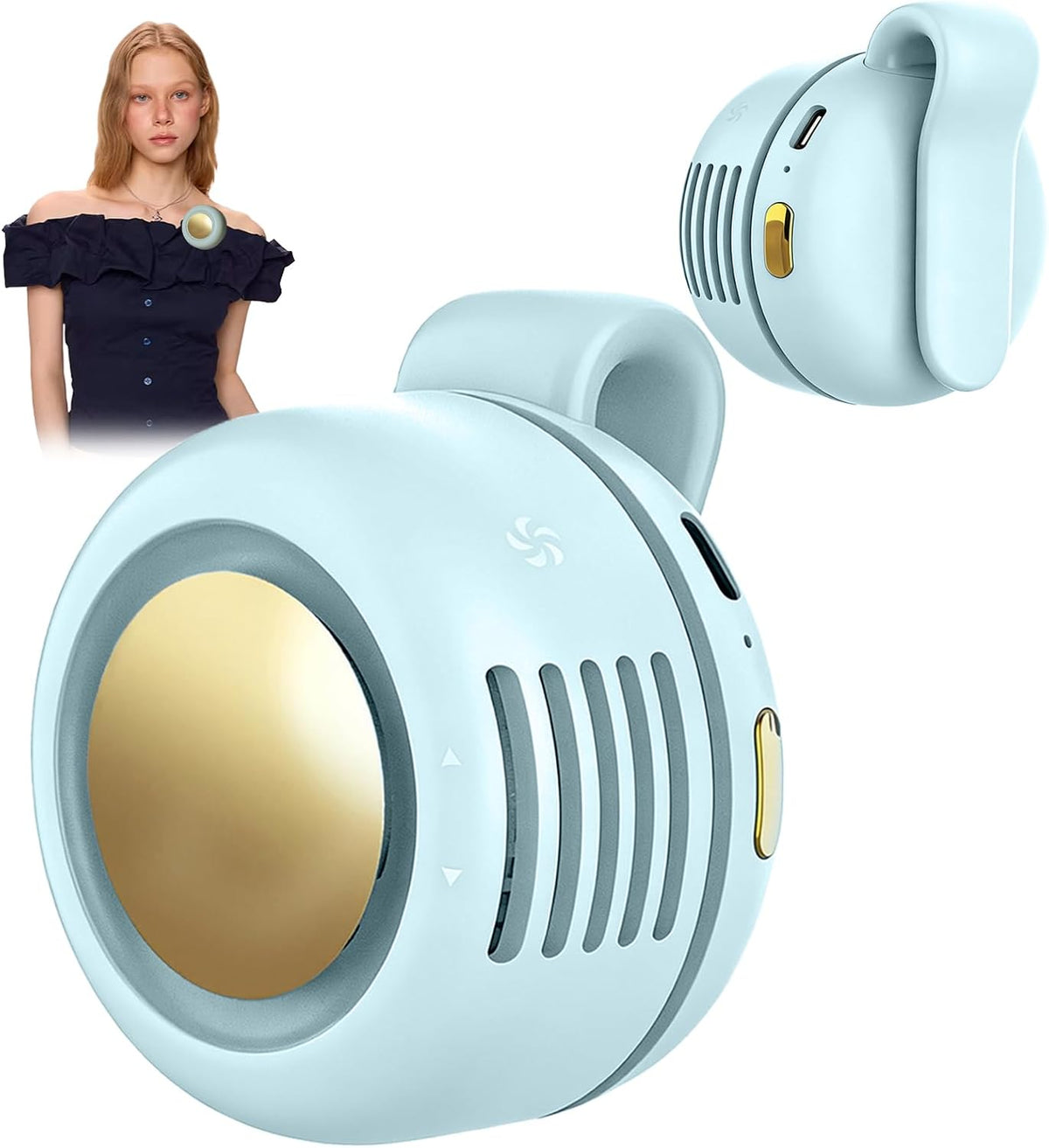 Portable Clip-On Fan, Mini USB Rechargeable 360° Rotatable Fan, Personal Fan 3-Speed Silent Mini Bladeless Fans (White)