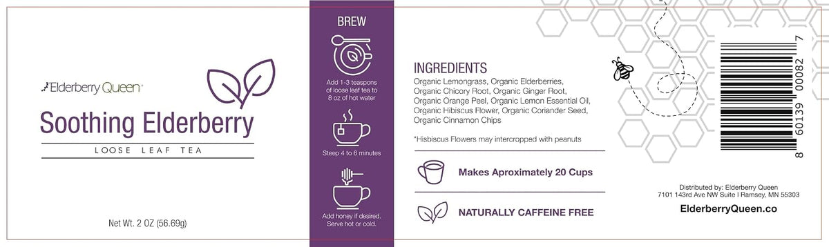 Soothing Elderberry Loose Leaf Tea, Pure Natural Herbal Tea Blend with Ginger Root, Lemongrass and Cinnamon (2 ounce)