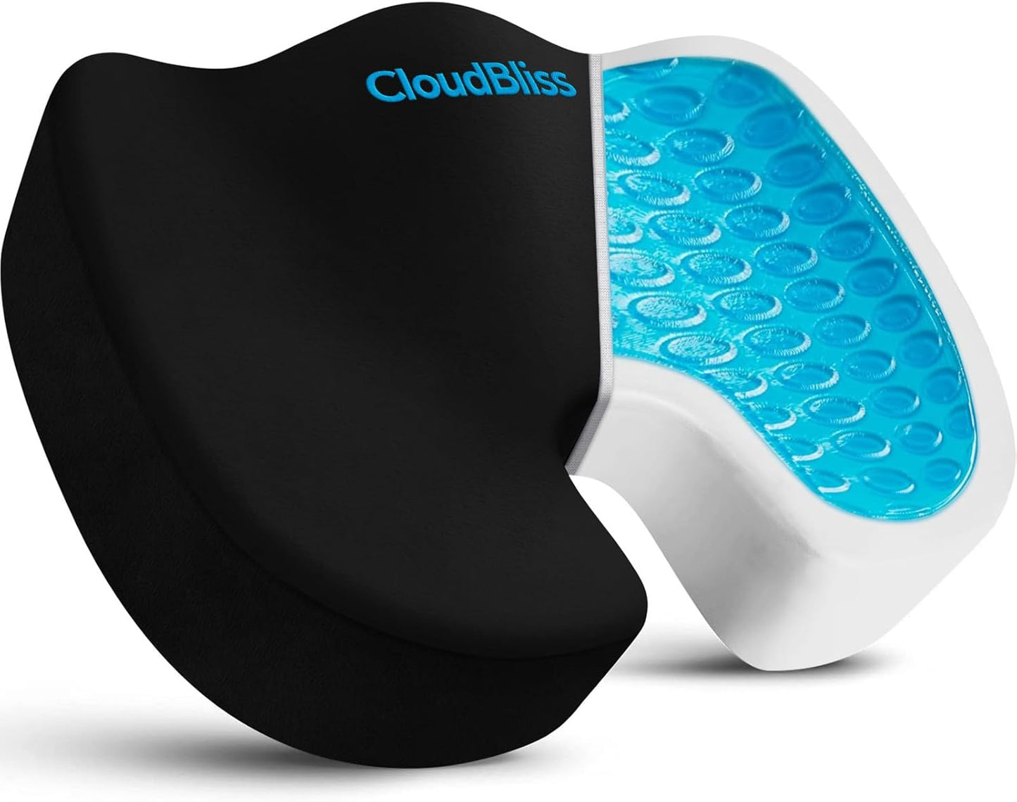 CloudBliss Gel Seat Cushion - Cooling Gel Enhanced Memory Foam Ergonomic Seat Cushion for Long Sitting for Office, Game, Car, Automotive, Airplane (Large, Black)