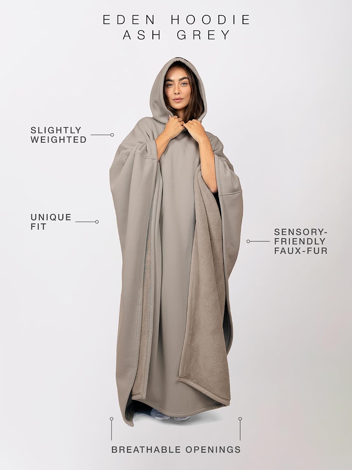 FREE THE SHEEP Eden Hoodie – Oversized Weighted Hoodie Cloak with Ultra-Soft Faux Fur Liner