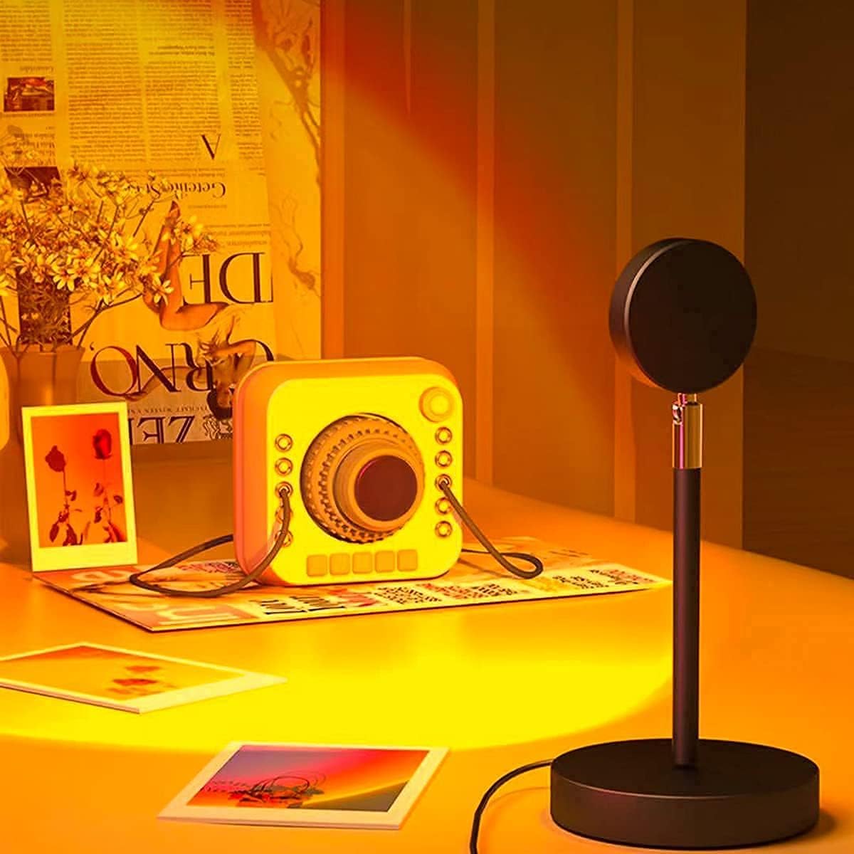 Balkwan Sunset Lamp Projection Rotation Rainbow Projection Lamp Led Romantic Visual Led Light Network Red Light with USB Modern Floor Stand Night Light Living Room Bedroom Décor (Multicoloured)