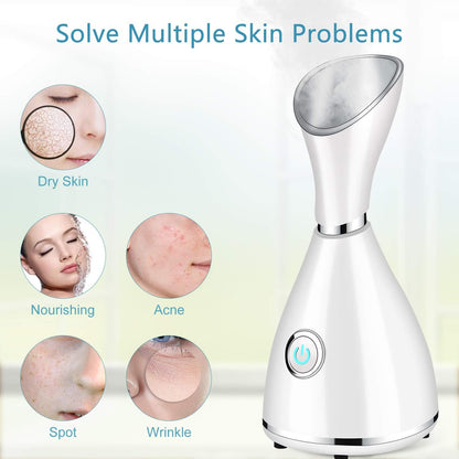 Facial Steamer for Facial Deep Cleaning, Moisturize, Unclog Pores, Face Spa, Nano Ionic Humidifier, Home Facial Warm Mist Face Steamer with Blackhead Removal Kit, Brush, Hair Band