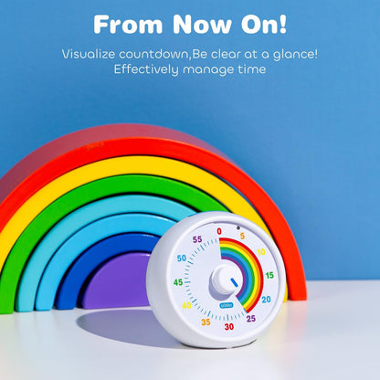Visual Timer for Kids, 60-Minute Countdown Timer for Classroom Office Kitchen, Desk Timer Kids Time Management Tools with Silent Operation, Pomodoro Time Rainbow Pattern (Grass Green)