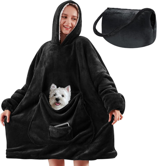 yescool Wearable Blanket Hoodie, Flannel Sherpa Fleece Blanket Sweatshirt for Adults Women Men,One Size Fits All - Colors B