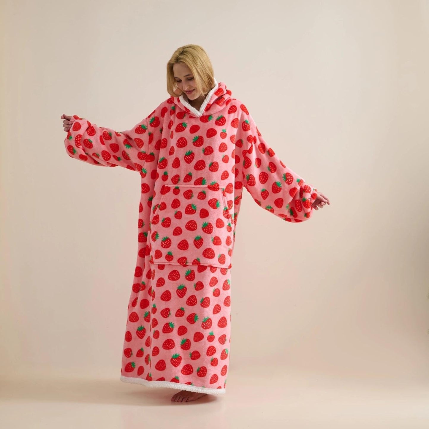 Wearable Blanket Sweatshirt Gifts for Women and Men, Warm and Cozy Giant Blanket Hoodie, Thick Flannel Blankets with Sleeves and Giant Pocket - Light Grey