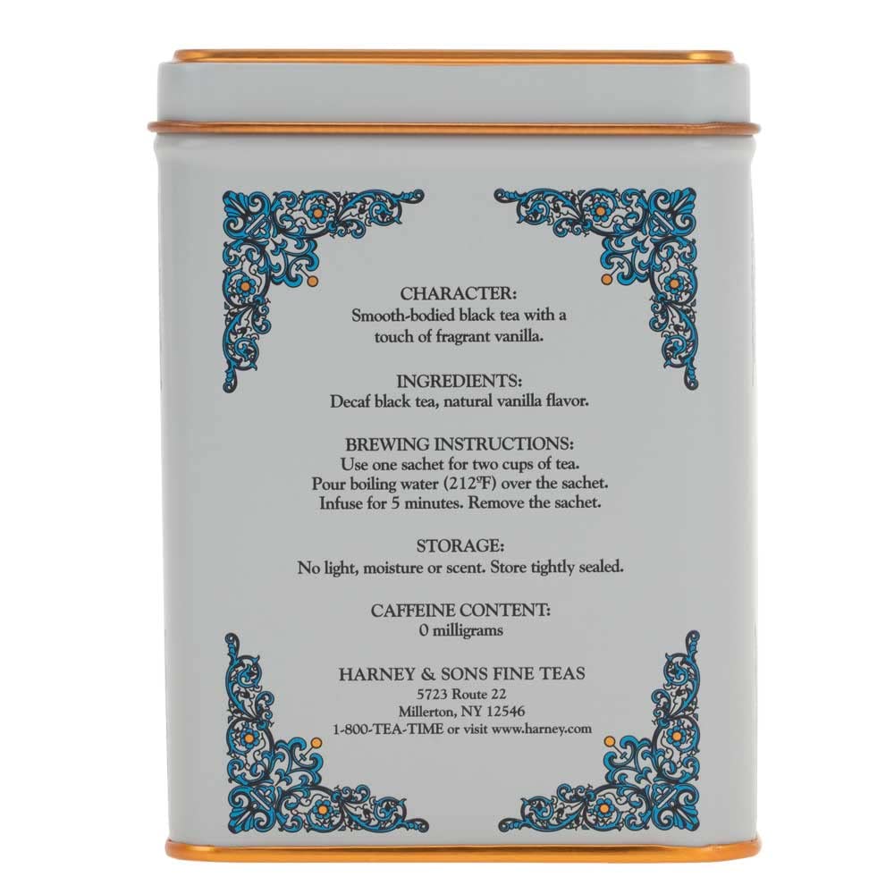 Harney & Sons HT Vanilla Comoro Decaf Black Tea, 20 Sachets in Tin