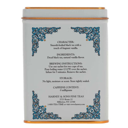 Harney & Sons HT Vanilla Comoro Decaf Black Tea, 20 Sachets in Tin