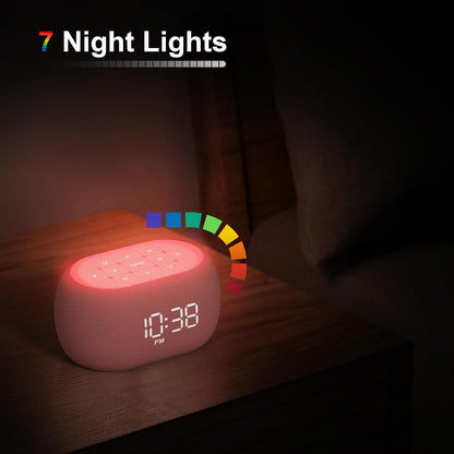 ANJANK White Noise Sound Machine Alarm Clock with Bluetooth Speaker, 21 Relaxing Sounds, 7 Night Lights,0-100% Dimmer/Sleep Timer/30-Level Volume Control,Sound Machine for Kids Adults Sleeping,Bedroom