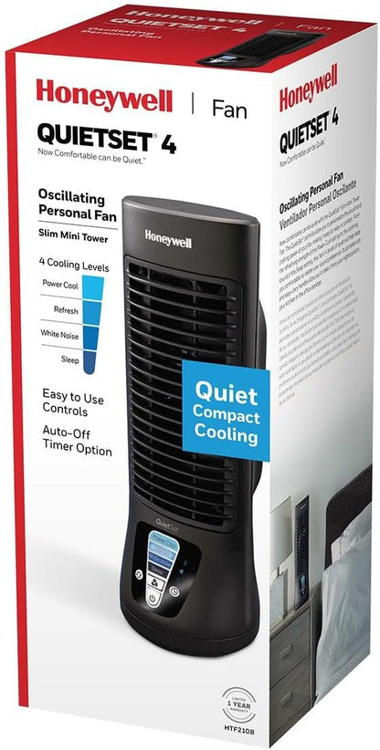 Honeywell QuietSet Personal Table Fan, Oscillating Personal Desk Fan For Bedroom with Quiet Operation, 4 Levels of Power and Sound, Black, HTF210B