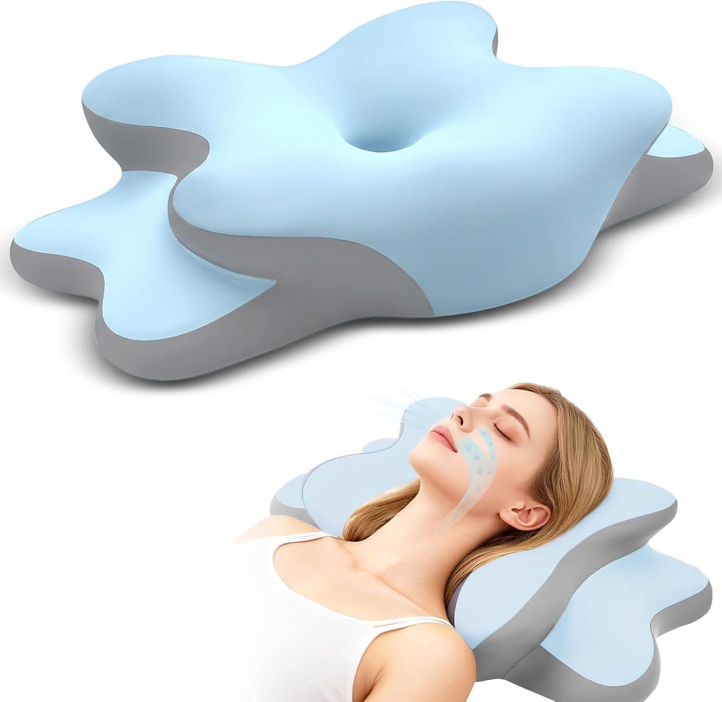Sleep Apnea Pillow with Neck Pain & Snoring Relief -Orthopedic Cervical Pillow,Ergonomic Contour Memory Foam Pillow for Side, Back,Stomach,Dreamers,Medium Firm (Darkgrey, Queen Size 25" lx15 wx5.8 h)