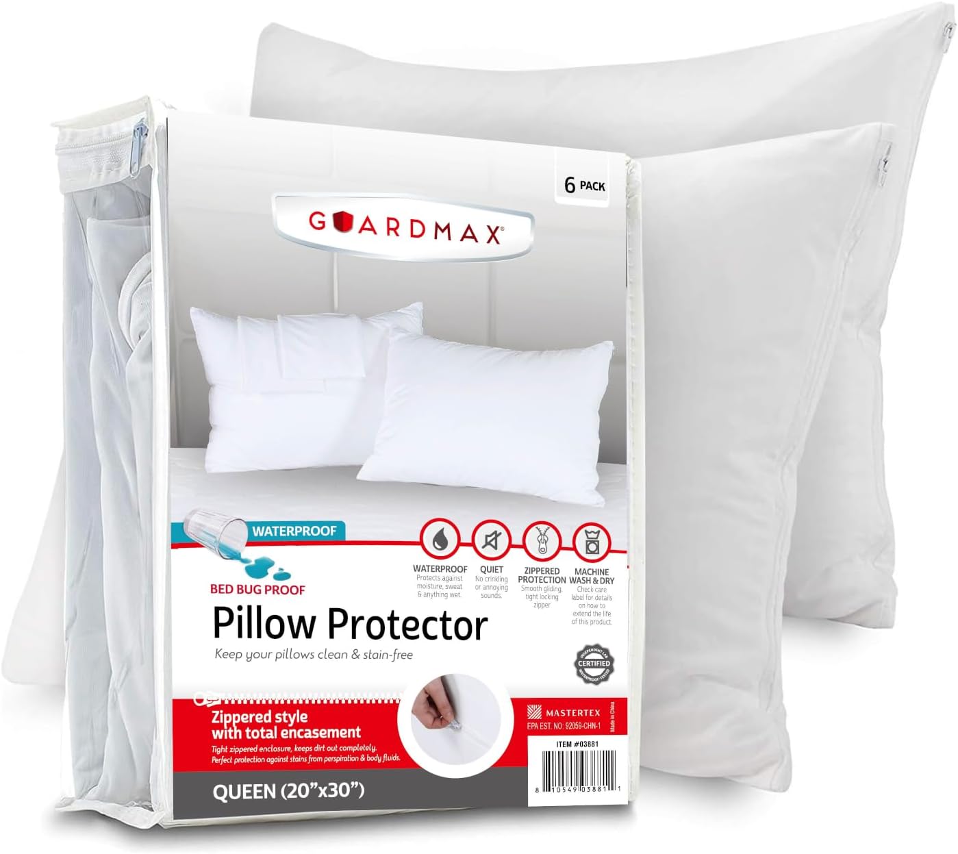 Guardmax Jersey Knitted Pillow Protector with Zipper Standard Size - 4 Pack -100% Waterproof, Bed Bug Proof, Dust Mite Proof, & Hypoallergenic Pillow Covers - Premium Zippered Pillow Cases. (20 X 26)