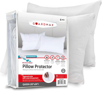 Guardmax Jersey Knitted Pillow Protector with Zipper Standard Size - 4 Pack -100% Waterproof, Bed Bug Proof, Dust Mite Proof, & Hypoallergenic Pillow Covers - Premium Zippered Pillow Cases. (20 X 26)