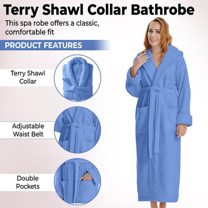 KAHAF COLLECTION Cotton Terry Robes for Women and Men, Terry Shawl Collar Bathrobe, ONE SIZE - UNISEX Men & Women Spa Robe