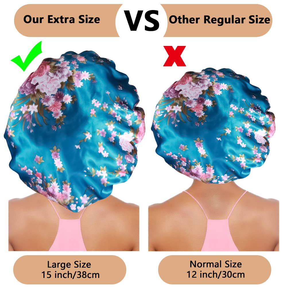 3PCS Extra Large Satin Bonnets for Sleeping, Hair Bonnets for Black Women Braids Curly Hair, C