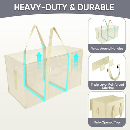 TICONN Extra Large Moving Bags Heavy Duty with Zippers & Carrying Handles, Durable Storage Bags Moving Boxes for Closet Organizers and Storage (Blue)