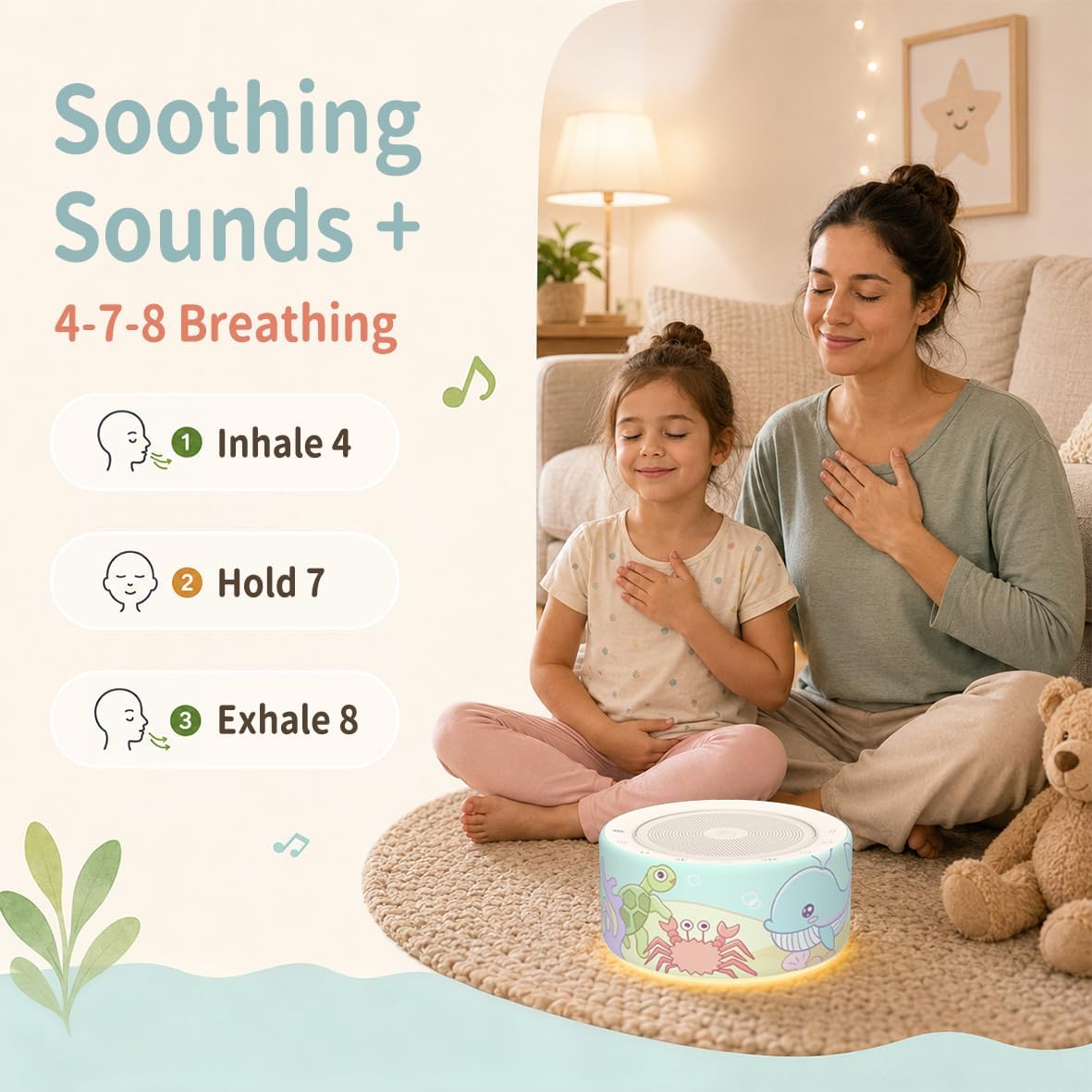 Kipcush White Noise Machine for Baby & Adults, 30 Soothing Sounds, Soft Non-Glare Nursery Lamp, 8 Color Night Lights, Memory Function (Angel V1 White, Standard)