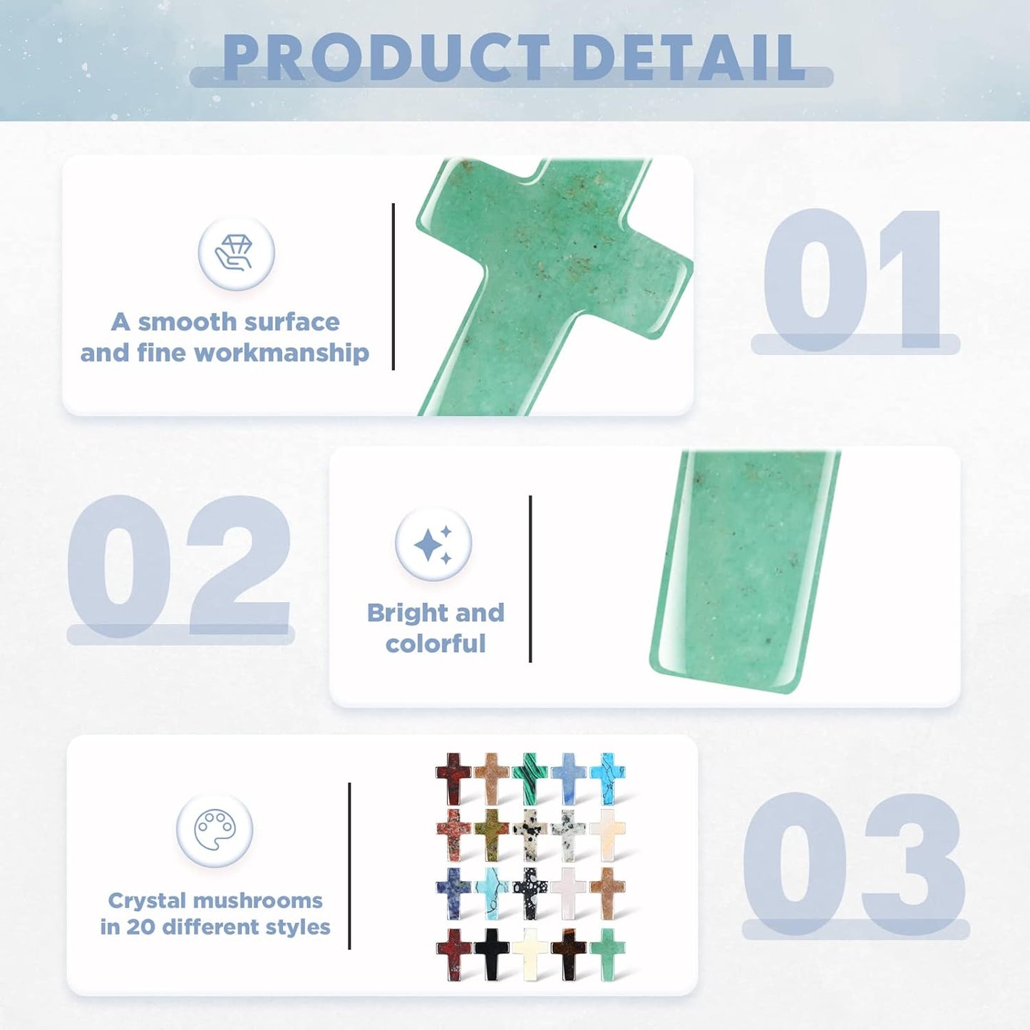 Nuenen 50 Pcs Cross Charm for Women Man Celebration Grad Decor Crystal Pocket Cross Necklace Natural Worry Stone Gift for Jewelry Making Craft Festival Decor(0.71 x 0.98 x 0.24 Inch,Fresh)