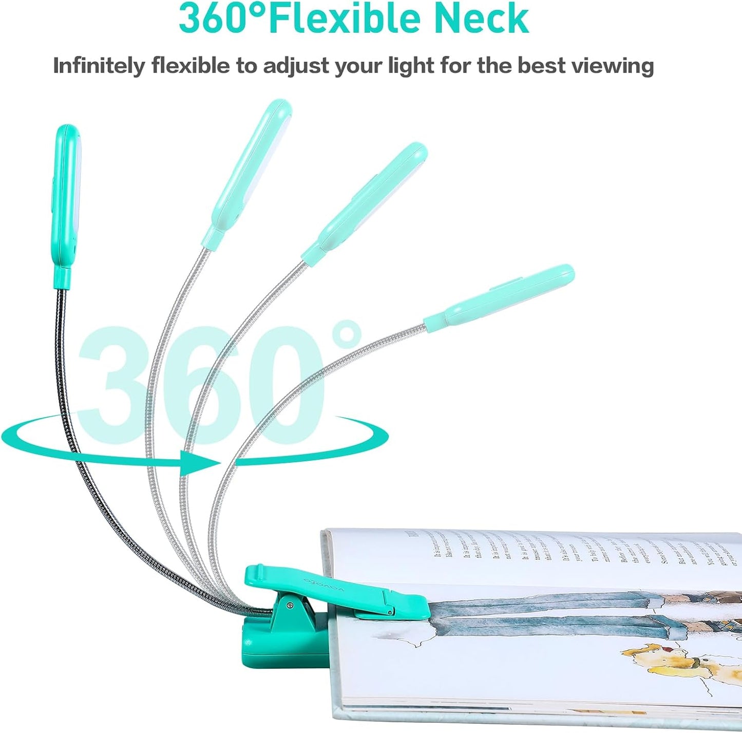 VAVOFO Amber Rechargeable Reading Light, Blue Light Blocking Book Light, 7 LEDs Eye Care 9 Colors 9 Brightness Clip On for Kids Bookworms Reading in Bed with Power Indicator Lasting 70h (Black)