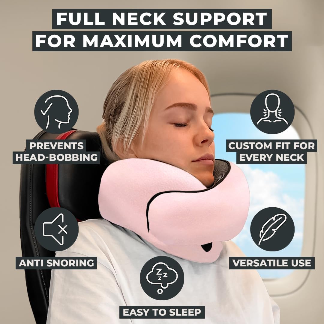 FlyHugz® Neck Travel Pillow Memory Foam Neck Pillow for Comfort on Airplane Compact and Ergonomic Design for Travel, Car Rides, and Home Use Ideal for Adults and Kids.