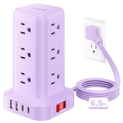 Extension Cord with Multiple Outlets, SMALLRT Power Strip Tower, Outlet Extender with 12 AC Outlets 4 USB, 6.5FT Extension Cord for Home Dorm Room, Office Supplies,Overload Protection