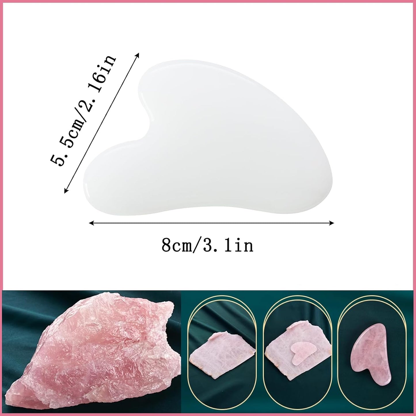 Gua Sha Jade Stone Gua Sha Massage Tool, Guasha Tool for Face and Body Skin Massage. Tools for SPA Acupuncture, Pink Stone for Body Face Neck and Eye, Skin Care Gift for Woman (Pink)