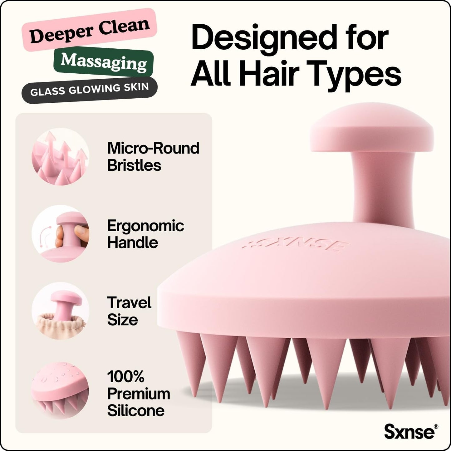SXNSE - Revive Silicone Scalp Massager, Arctic - Manual Hair & Scalp Scrubber for Dandruff, Buildup, Itch, & Hair Growth - Soft Exfoliating Silicone Bristles for Wet & Dry Hair, Flake-Free Finish