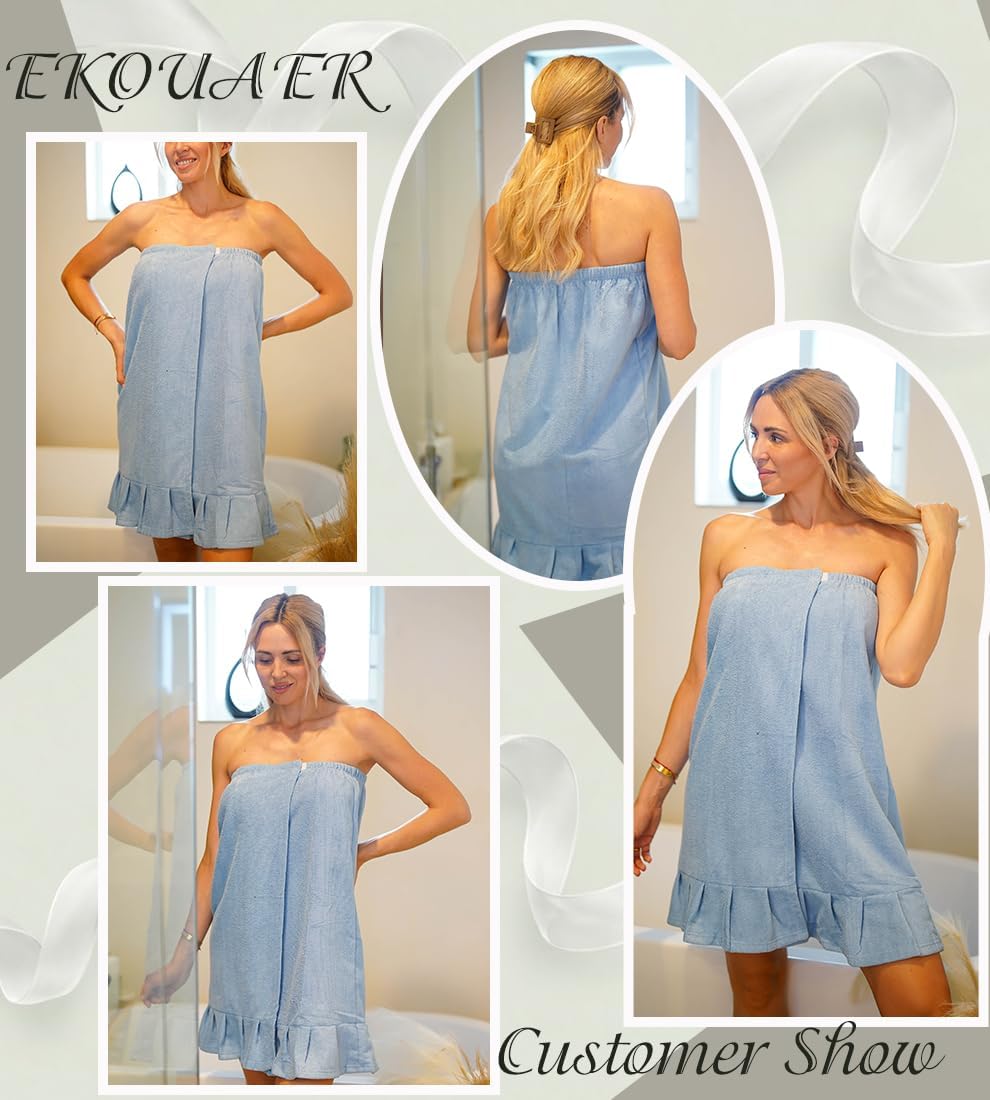 Ekouaer Towel Wrap for Women With Velcro Ruffle Wrap Robes