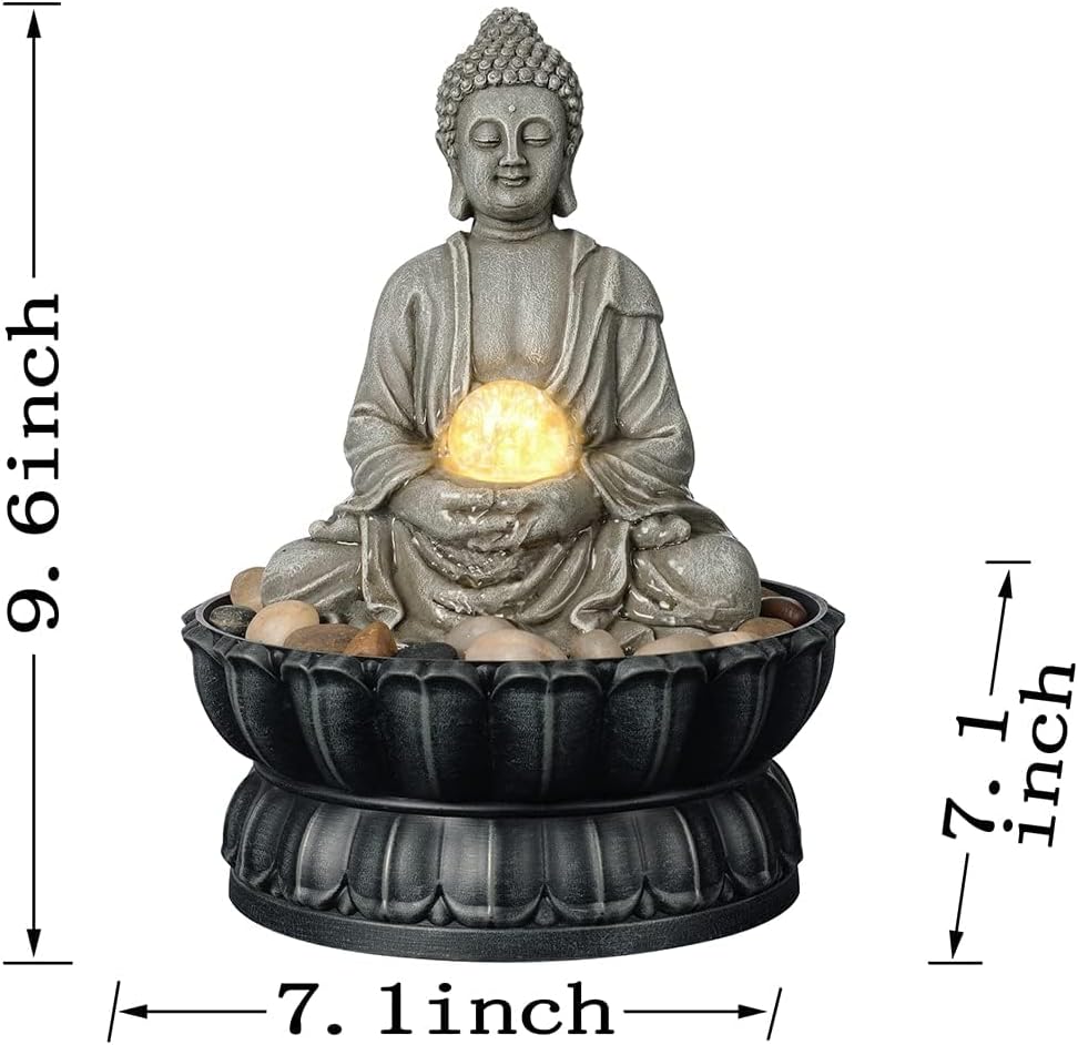 Kalona Indoor Tabletop Water Fountain – 3-Tier Resin Waterfall with LED Lights, Mini Bonsai Planter & Cascading Water Flow – Soothing Desk Fountain for Home, Office, Meditation Decor(22024)