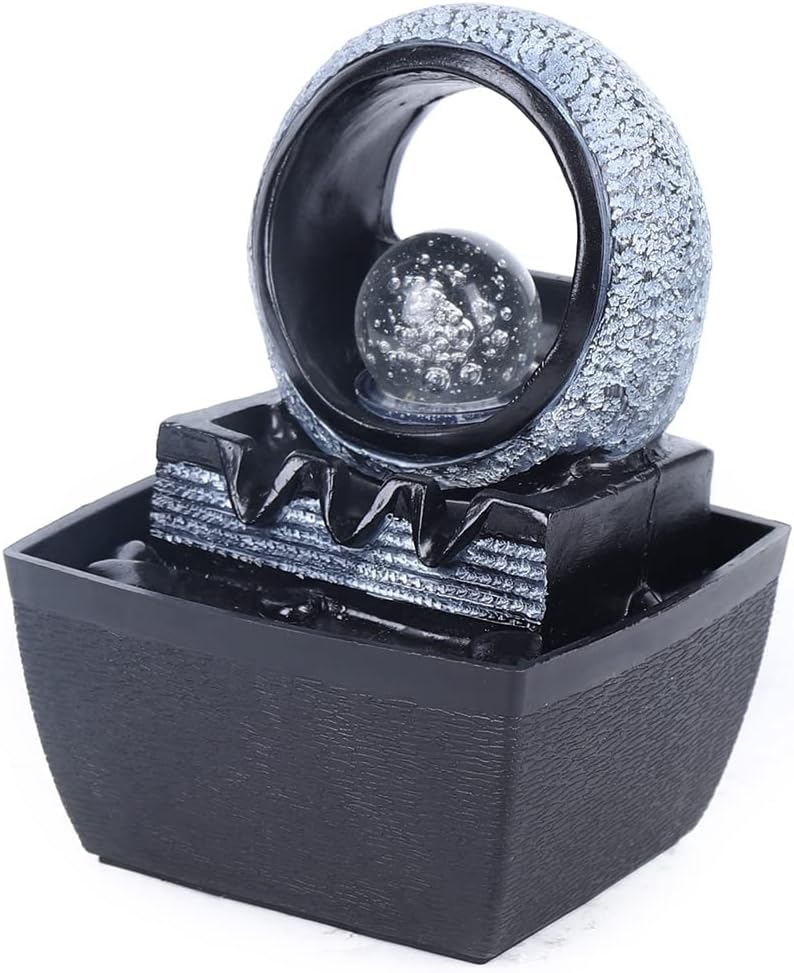 Indoor Tabletop Fountain, Mini Waterfall Fountains with Rolling Ball & LED Light, Fountain Fengshui Indoor Decoration with Silent Pump, for Zen Meditation, Fortune, for Home & Office