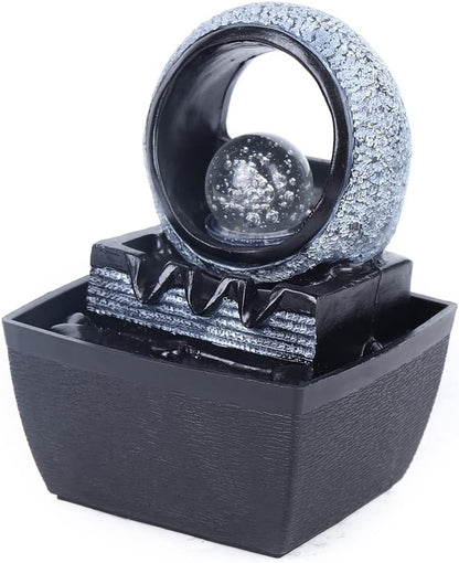 Indoor Tabletop Fountain, Mini Waterfall Fountains with Rolling Ball & LED Light, Fountain Fengshui Indoor Decoration with Silent Pump, for Zen Meditation, Fortune, for Home & Office