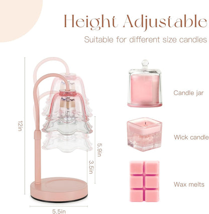 Candeldo Candle Warmer Lamp with Timer: Flower Gold Candle Lamps Height Adjustable Wax Melt House Warming Gifts New Home Decor Mothers Day Birthday Gift for Women Mom