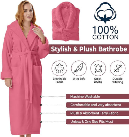 KAHAF COLLECTION Cotton Terry Robes for Women and Men, Terry Shawl Collar Bathrobe, ONE SIZE - UNISEX Men & Women Spa Robe