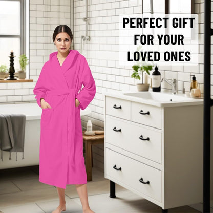 KAHAF COLLECTION Women Hooded 100% Cotton Terry Bathrobe, Soft Absorbent Quick Dry Robe for Spa, Shower & Home Wear