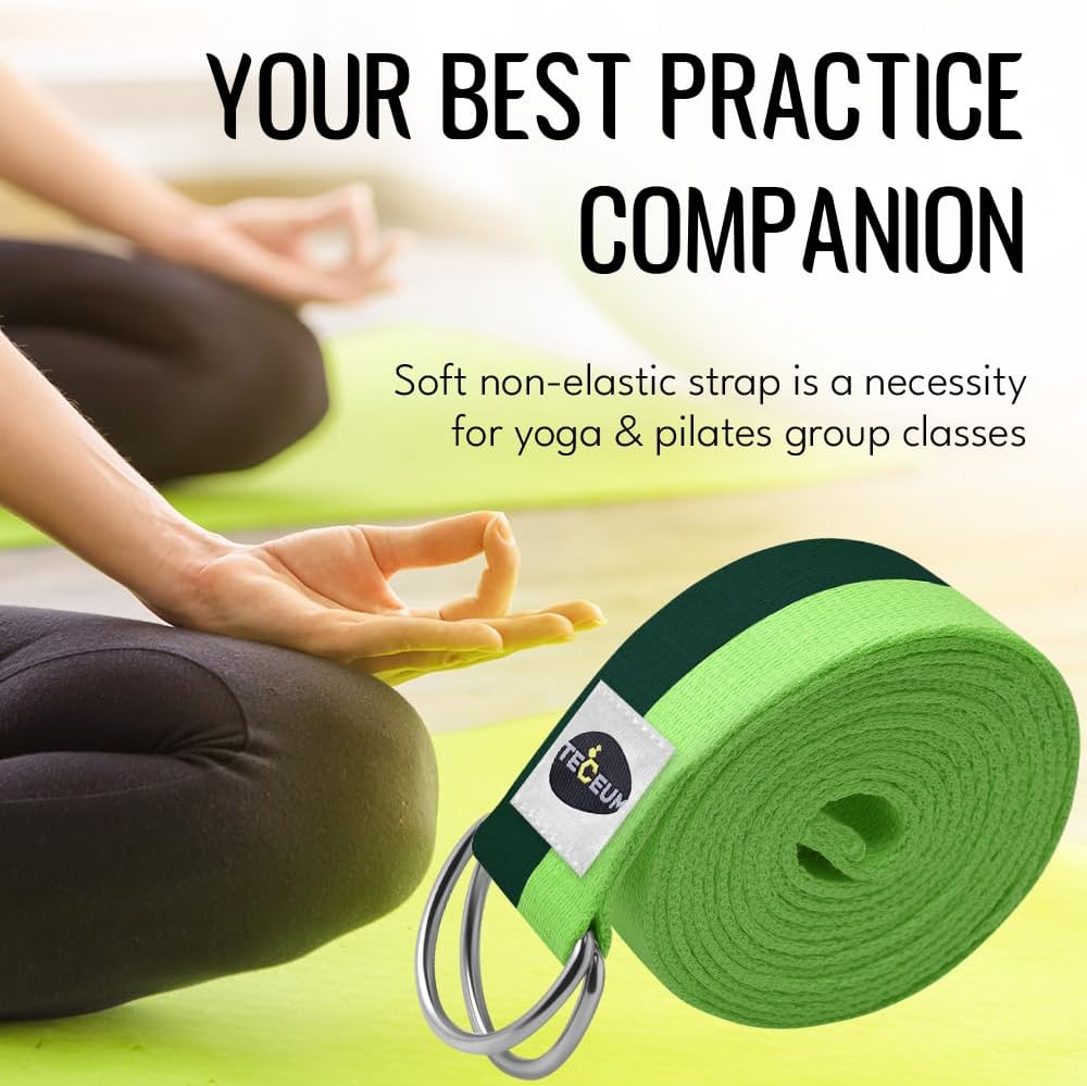 TECEUM 2 IN 1 Yoga & Mat Strap for Stretching – Cotton – 6/8/10 ft