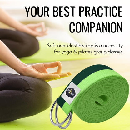 TECEUM 2 IN 1 Yoga & Mat Strap for Stretching – Cotton – 6/8/10 ft