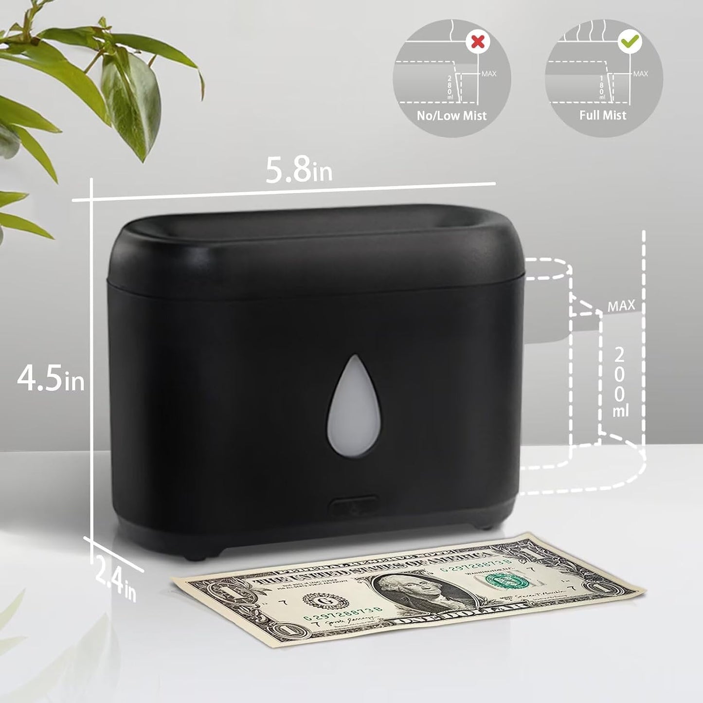 Flame Diffuser for Essential Oils, 200ml Ultrasonic Aroma Diffusers with Cool Mist, Aromatherapy Diffuser with Auto-Off Protection, Small Humidifier for Home,Office,Bedroom,Gift (Black)