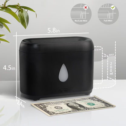 Flame Diffuser for Essential Oils, 200ml Ultrasonic Aroma Diffusers with Cool Mist, Aromatherapy Diffuser with Auto-Off Protection, Small Humidifier for Home,Office,Bedroom,Gift (Black)