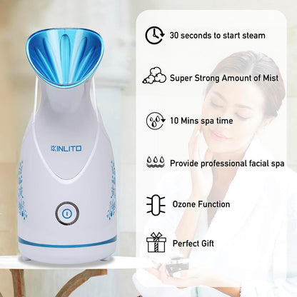 KINLITO Facial Steamer Ionic Face Steamer for Home Facial, Warm Mist Small Facial Steamer for Deep Cleaning Unclog Pores with Blackhead Remover, Aromatherapy Kit for Personal Home SPA (Blue)