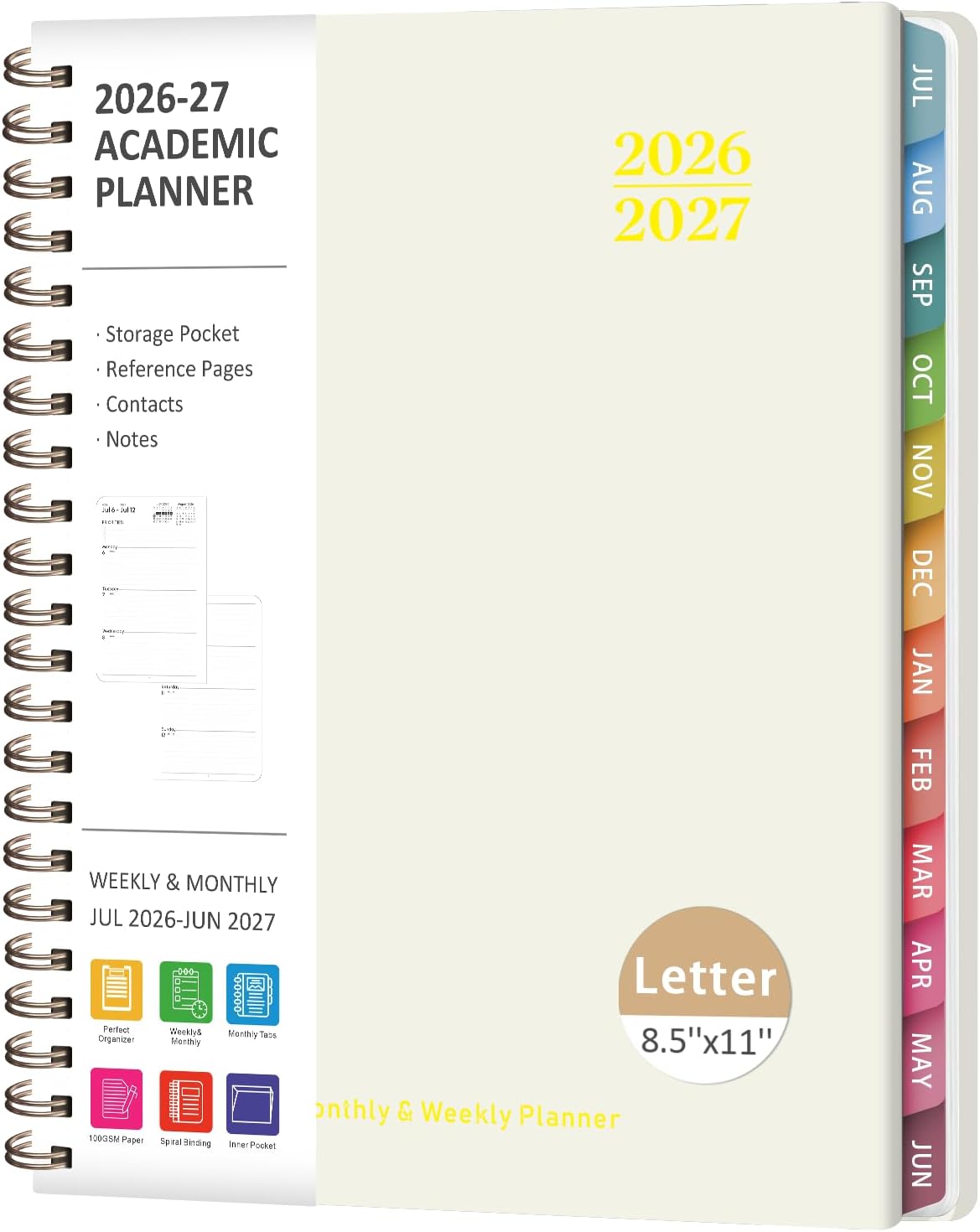 Planner 2026-2027, Weekly and Monthly Calendar Planner, JUL 2026 - JUN 2027 | A5(6.3'' x 8.5''), Hardcover, Agenda Book, Sprial Bound, Inner Pocket, Office and School Use