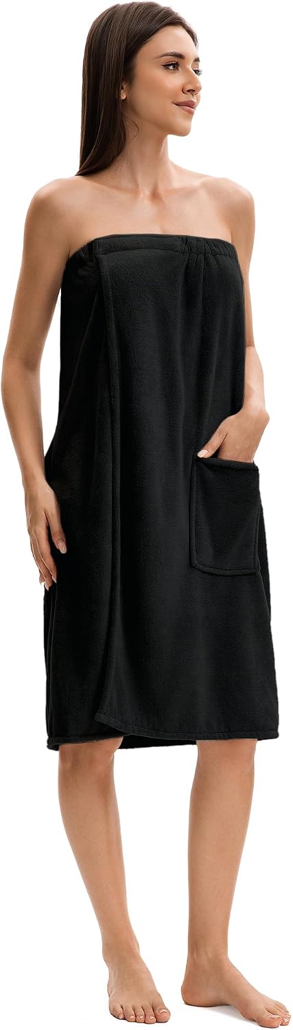 Towel Wrap For Women After Shower，Plush Bath Robe Female，Sauna Spa Wrap Around Towels With Pockets