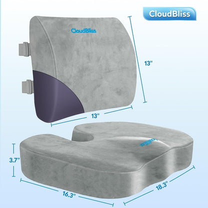 CloudBliss Ergonomic Seat Cushion & Lumbar Support Pillow Set, Black,Large