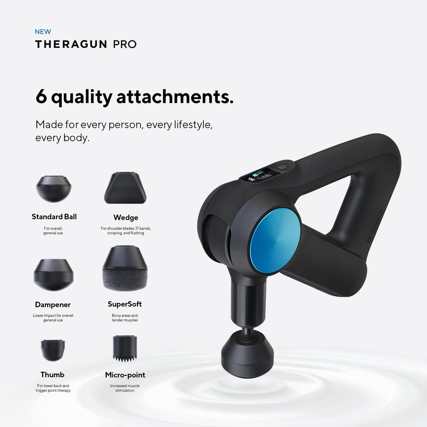 Therabody Theragun PRO Plus - 6-in-1 Deep Tissue Percussion Massage Gun, Handheld Personal Massager for Full Body Pain Relief & Muscle Tension with Biometric Breathwork, Vibration & Heated Attachments
