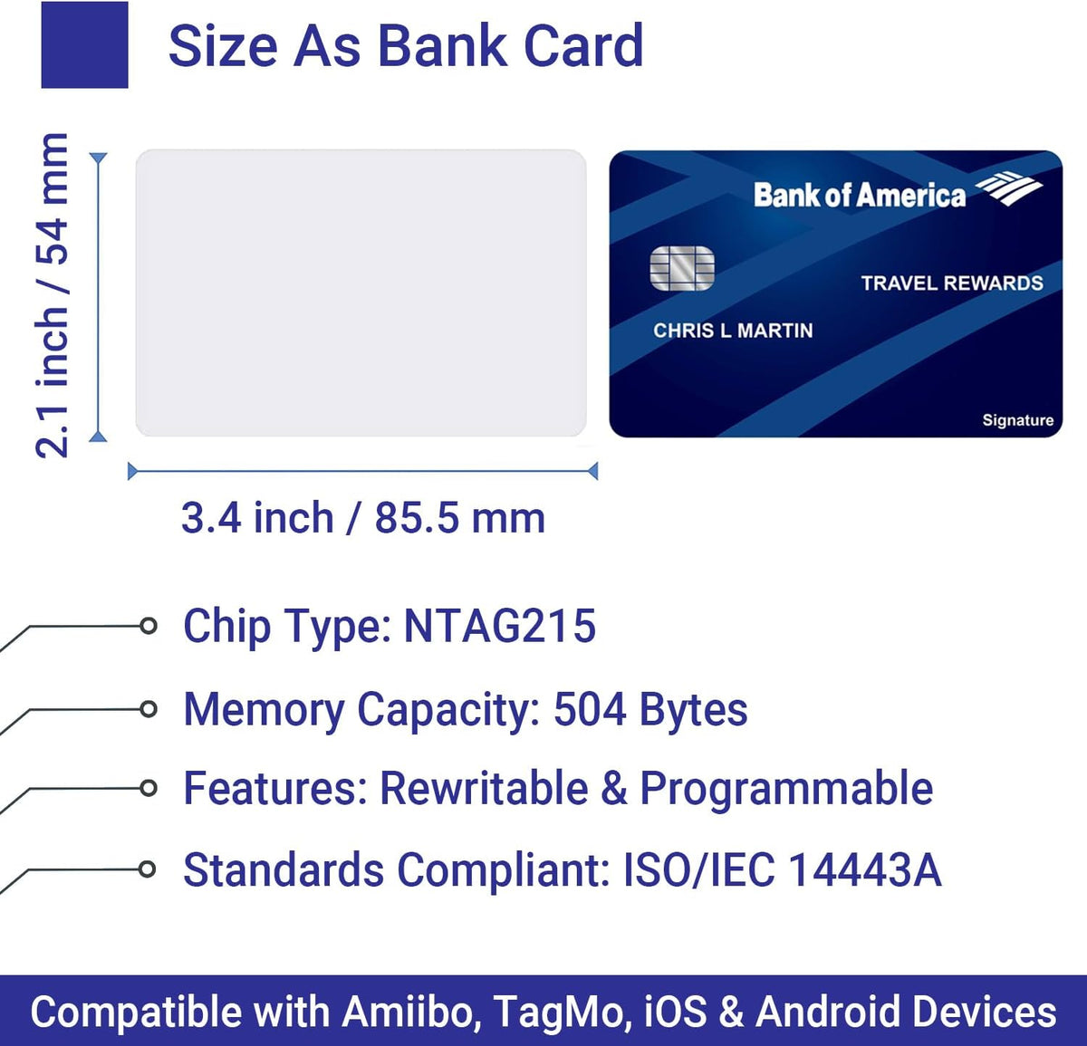 Origin-Joy NFC Cards, NTAG215 Blank Waterproof 85.5 x 54mm NFT Chips, Programmable & Rewritable, Compatible with Amiibo, TagMo, iOS & Android Devices (White)