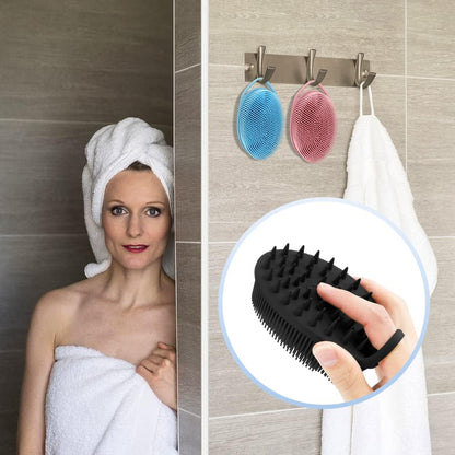 PQRUU 3 Pack Silicone Body Scrubber, Exfoliating Soft Loofah Bath Body Scrubbers for Use in Shower, Exfoliating Body Scrubber Fit for All Kinds of Skin, Rapid Foaming Black+Blue+Pink