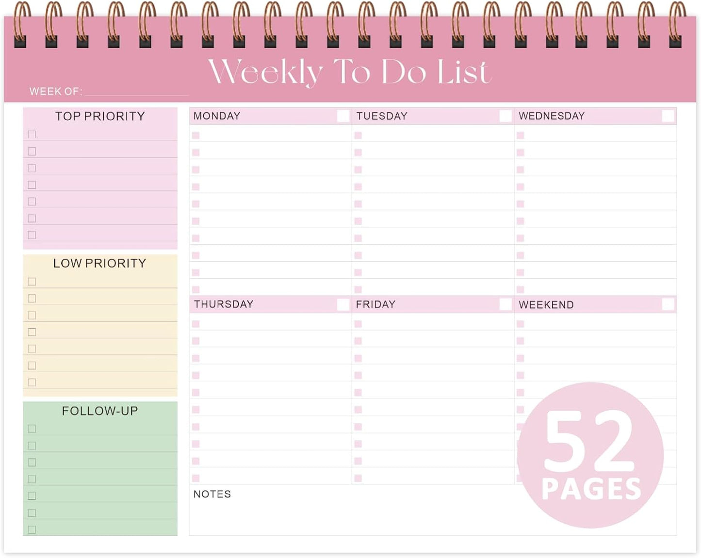 Weekly To Do List Notepad, Undated Planner with 52 Sheets (8.5''x11'') | Desk Accessories and Supplies, Women & Man, Home School & Work