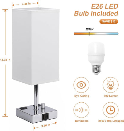 Bedside Table Lamps Set of 2 for Bedroom - Dimmable, USB C+A, 2 AC Outlets