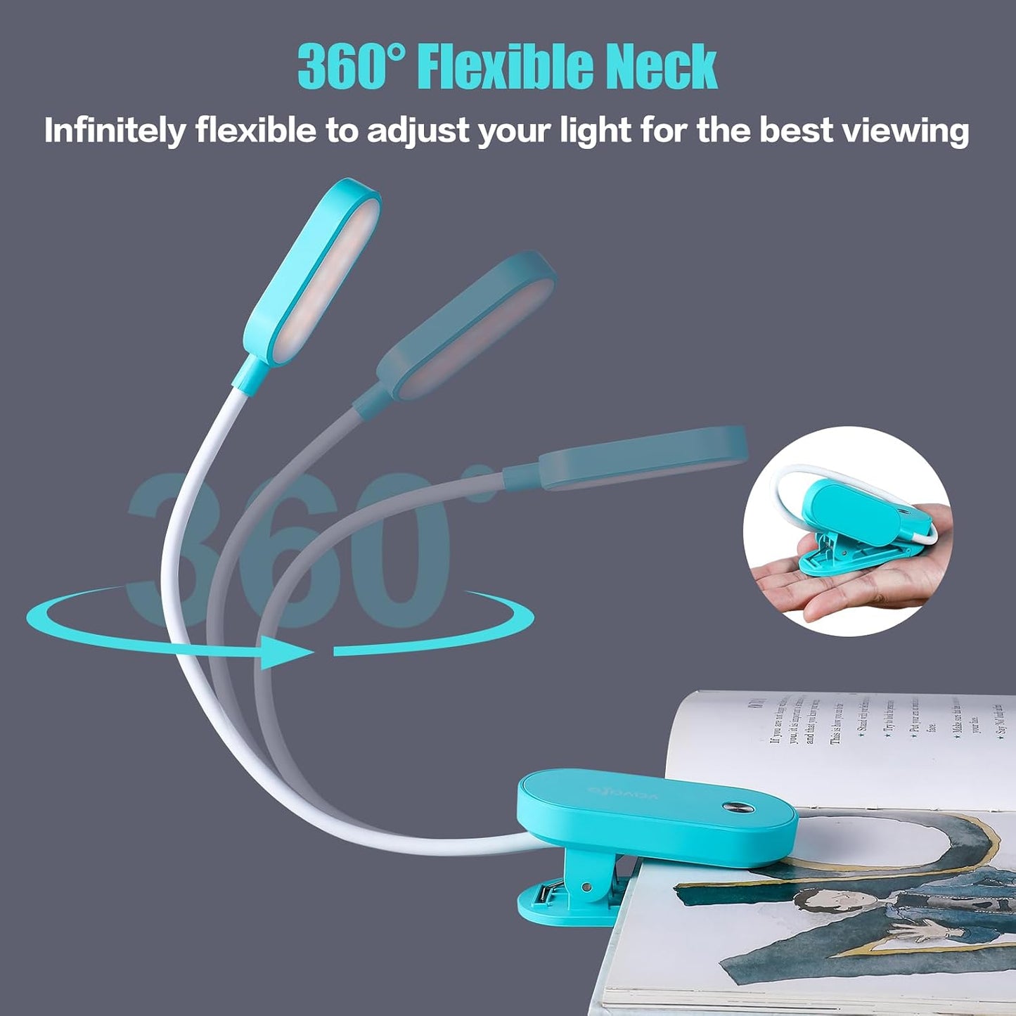 VAVOFO Rechargeable Book Light, 14 LEDs Eye Care Clip On Amber Reading Light for Bookworms Reading in Bed with 9 Colors 9 Brightness (White-Blue)
